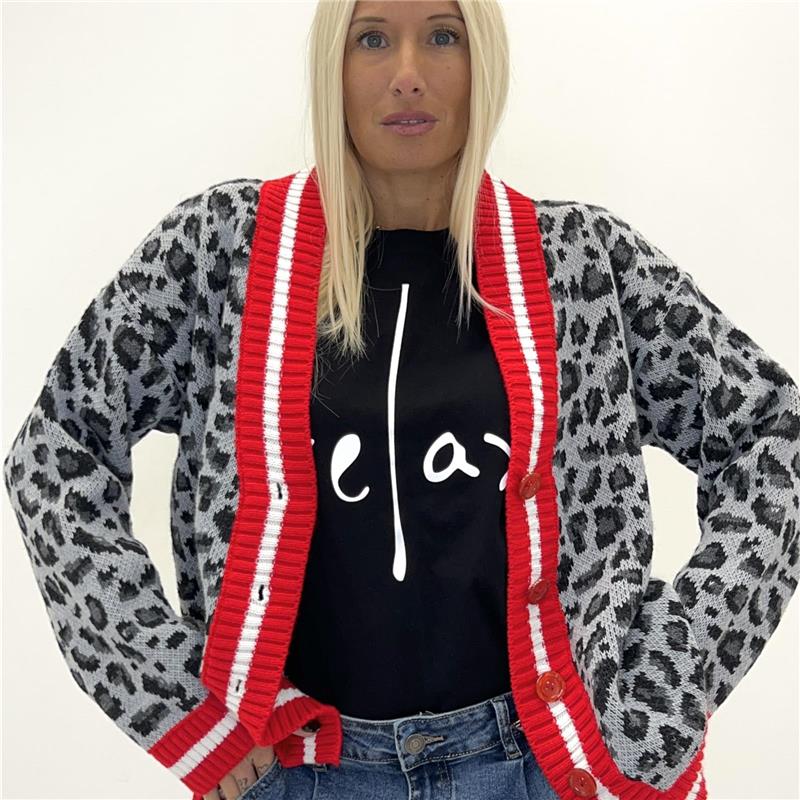 cardigan maculato con bordo a righe feline
